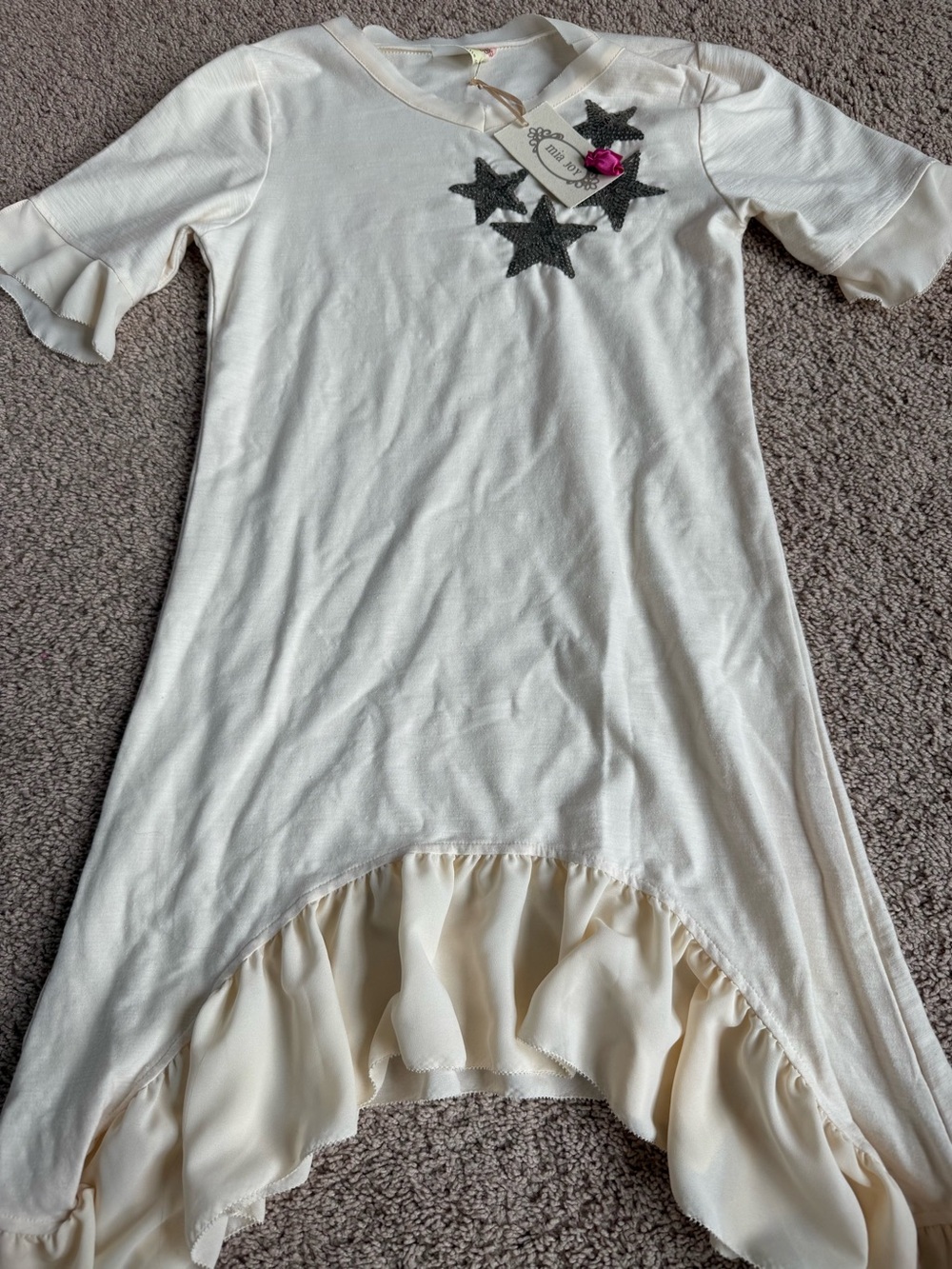 NWT Joyfolie Mia Joy Girls’ Nora Ivory Star Sequin High Low Dress | Size 14